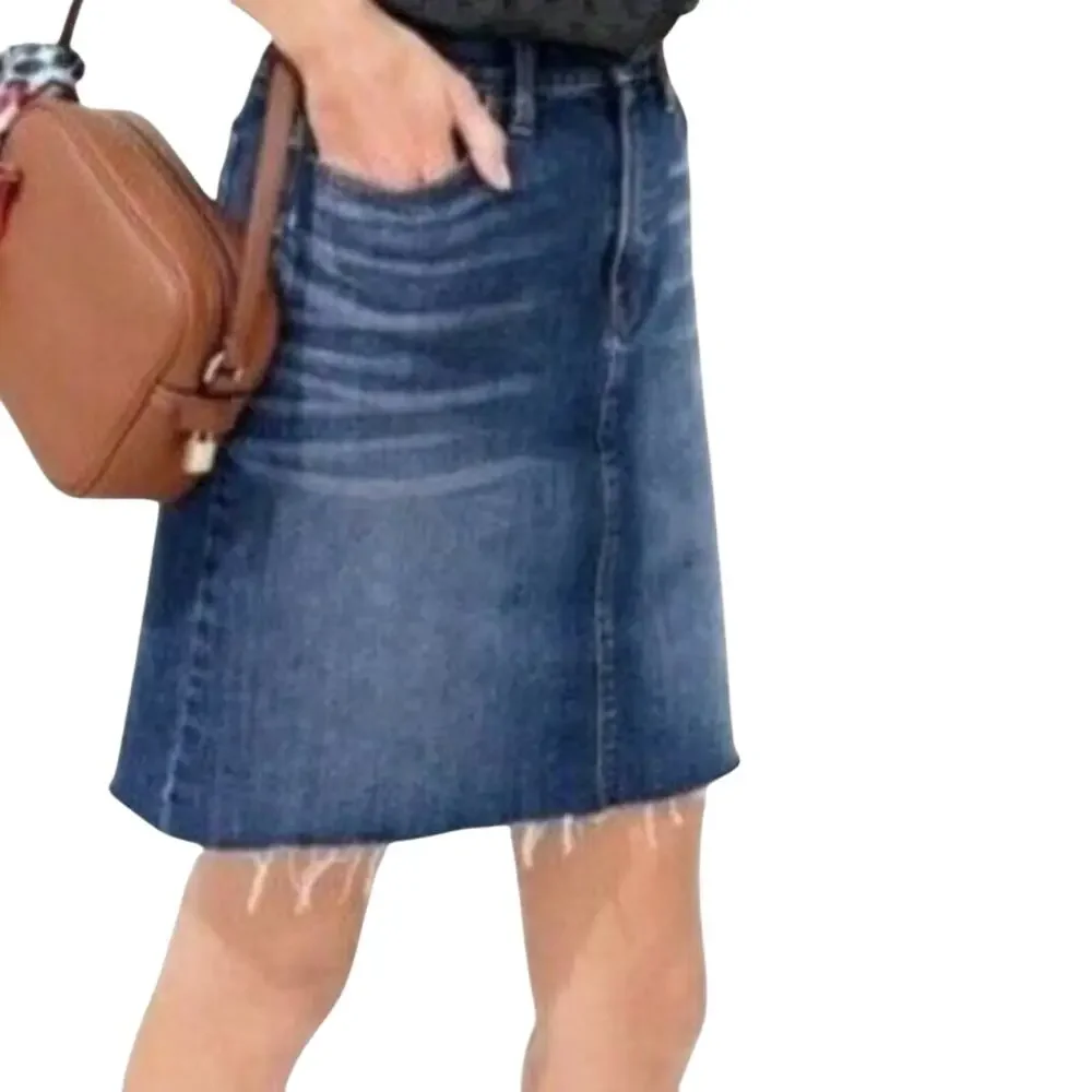 J. Crew Trademark Denim Jean Skirt 30 10 Stretch Cutoff Frayed Hem Academia